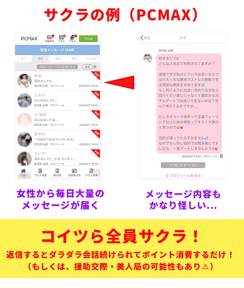 マッチングアプリでのサクラの例